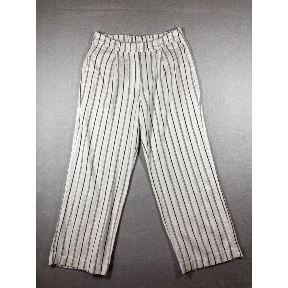 Old Navy Taylor Extra High Rise Wide Leg Trouser Linen Blend Striped Pants L